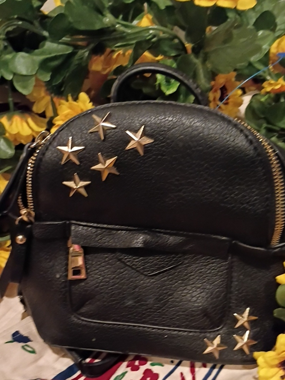 Black Mini Backpack with Gold Star Studs